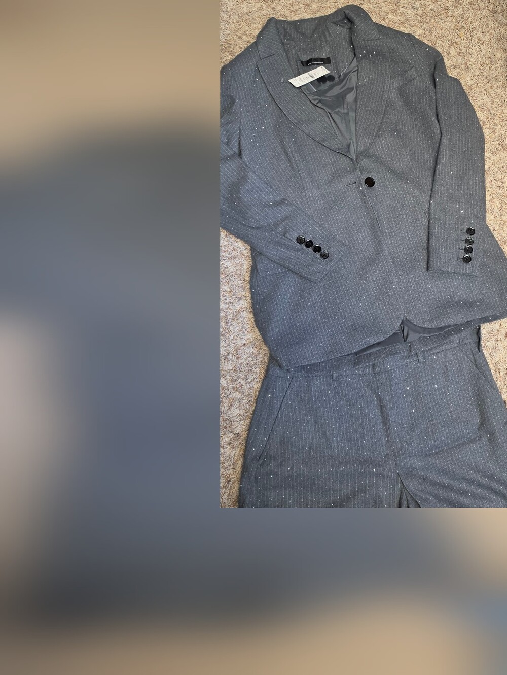 Womens Charcoal Pinstripe, Sparkly Blazer And Skort Set